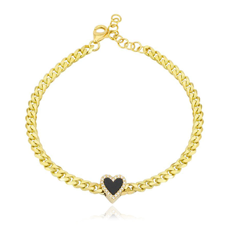 Pave Stone Heart Cuban Bracelet