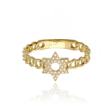 Load image into Gallery viewer, Small Pave Star of David Cuban Link Ring
