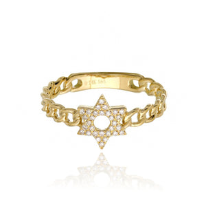 Pave Star of David Cuban Link Ring