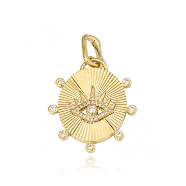 Round Striped Pave Evil Eye Medallion