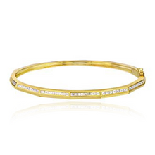 Load image into Gallery viewer, Geometric Baguette Diamond Gold Bangle
