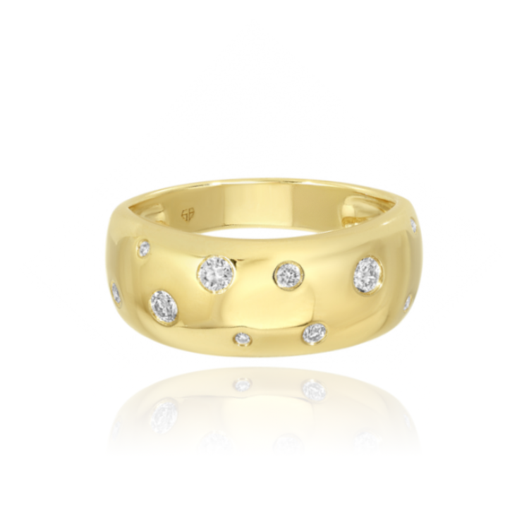 Diamond Inlay Gold Dome Ring