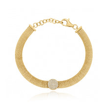 Load image into Gallery viewer, Gold Mesh Chain Diamond Bracelet with Pave Circle
