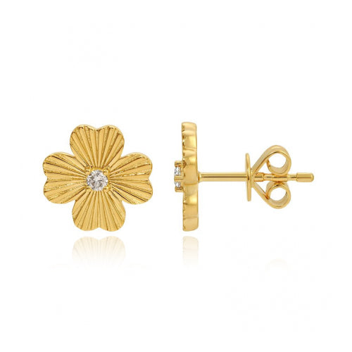 Small Striped Flower Center Diamond Studs