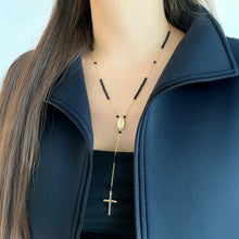 Load image into Gallery viewer, Black Onyx and Gold Ball Large Rosary Necklace
