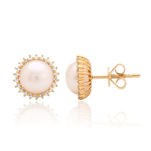 Pave Outline Pearl Studs