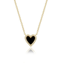 Load image into Gallery viewer, Small Pave Outline Black Onyx Heart Necklace
