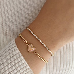 Fluted Pave Outline Heart Cuban Bracelet