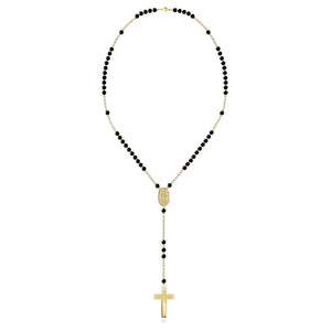 Black Onyx and Gold Ball Large Rosary Necklace