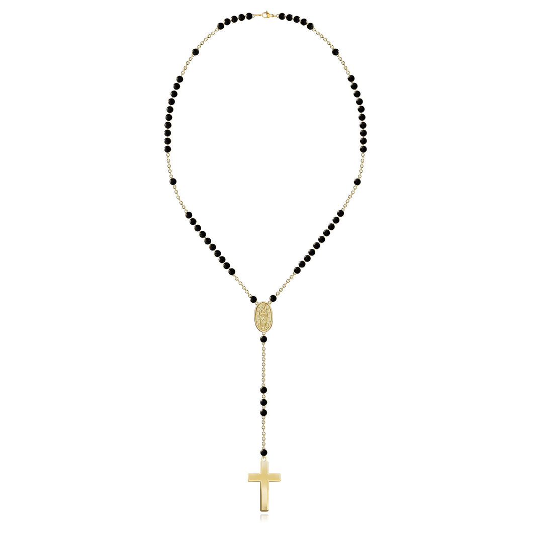 Black Onyx and Gold Ball Large Rosary Necklace