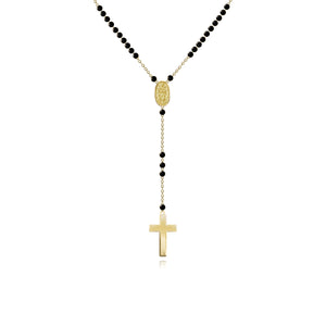 Black Onyx and Gold Ball Large Rosary Necklace