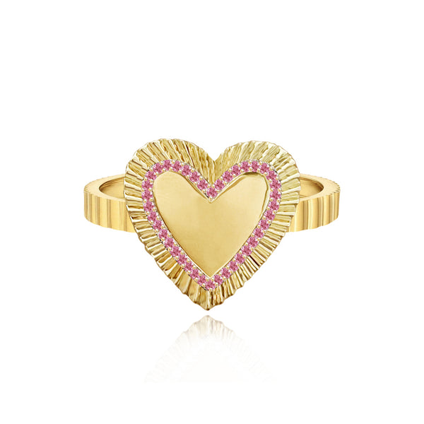 Large Fluted Pink Sapphire Outline Heart Ring