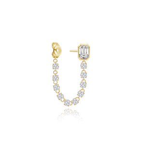 Solitaire Bezel Diamond and Diamond Chain Earring