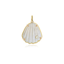 Load image into Gallery viewer, One Diamond Gold Border Seashell Stone Charm
