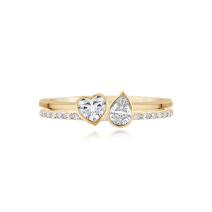 Two Diamond Double Band Pave and Gold Ring