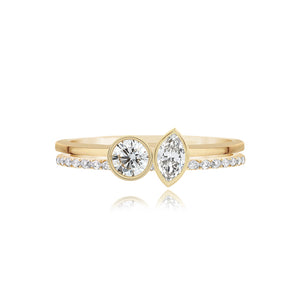 Two Diamond Double Band Pave and Gold Ring