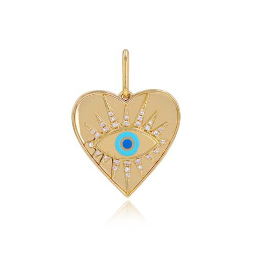 Evil Eye On Gold and Pave Heart Charm