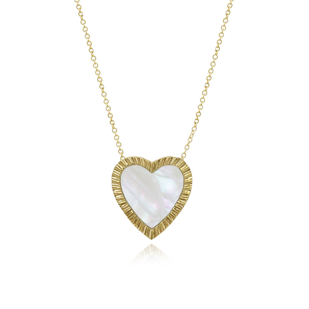 Large Fluted Outline Stone Heart Necklace