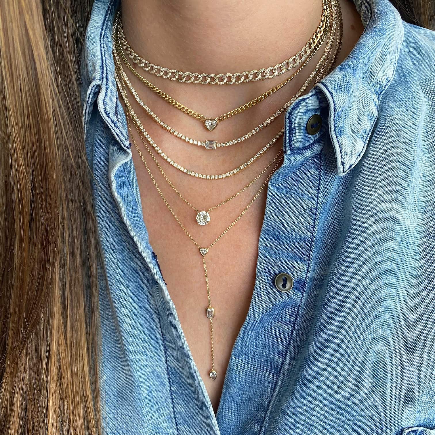 Lariat Multi Bezel Diamond Shape Necklace
