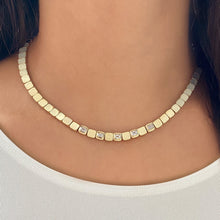 Load image into Gallery viewer, Large Five Solitaire Diamonds Golden Square Necklace
