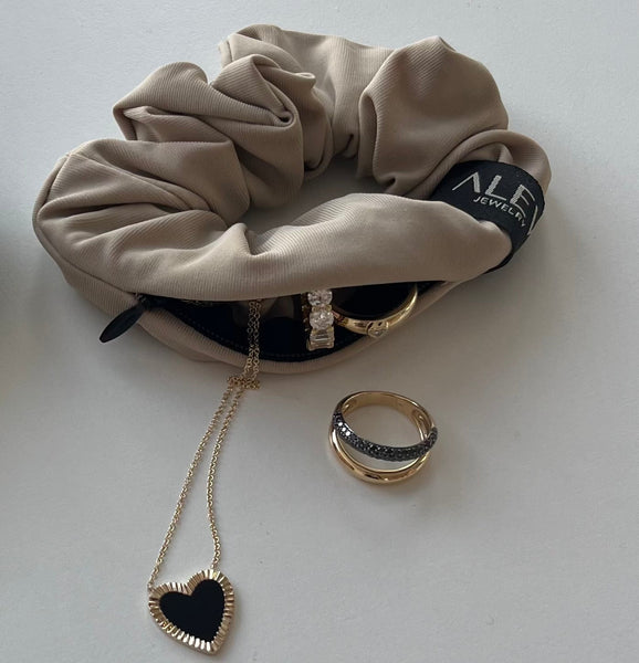 Beige Secret Jewel Scrunchie