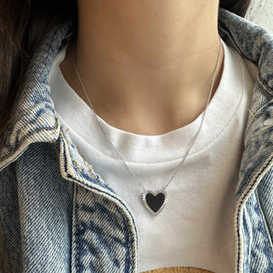 Large Fluted Outline Stone Heart Necklace