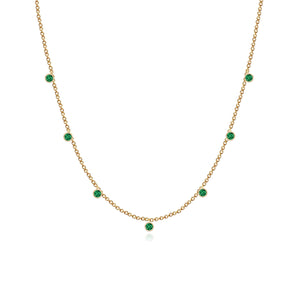 Seven Bezel Emerald Dangling Necklace