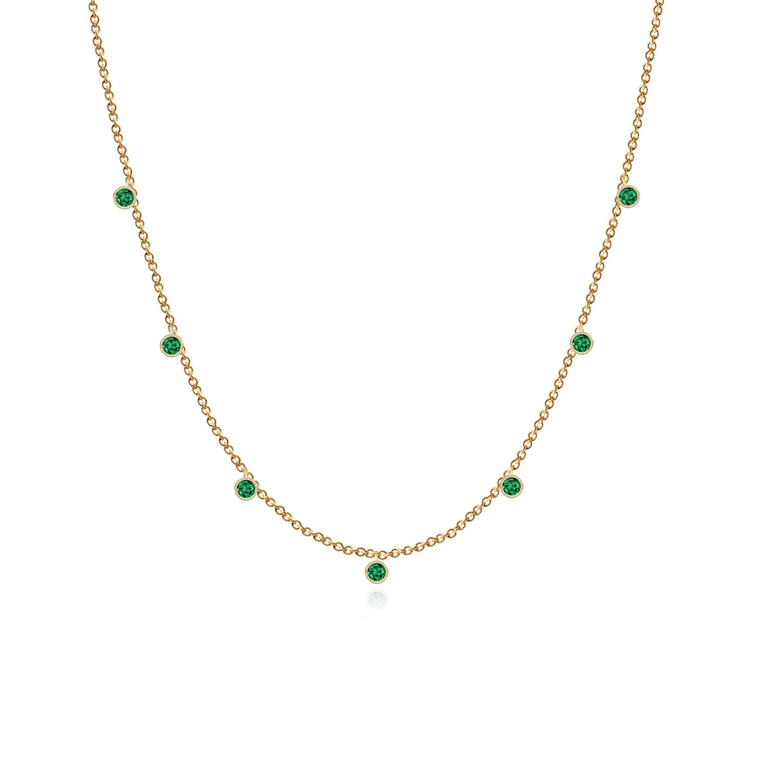 Seven Bezel Emerald Dangling Necklace