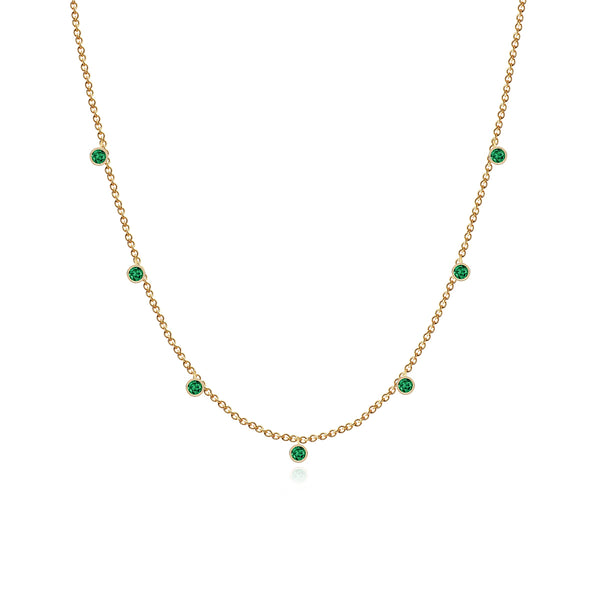Seven Bezel Emerald Dangling Necklace