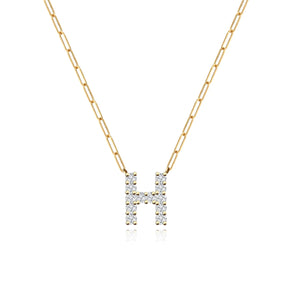 Large Diamond Paperclip Initial Necklace