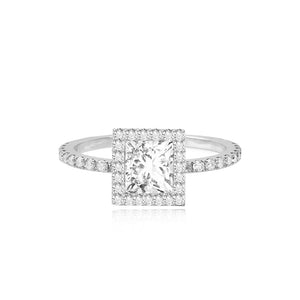 Pave Band with Halo Engagement Ring