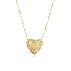 Large Fluted Pave Outline Heart Necklace