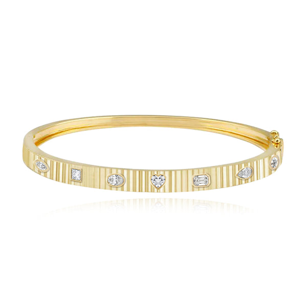 Multi Shape Diamonds Fluted Bangle