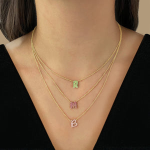 Pave Gemstone Initial Necklace