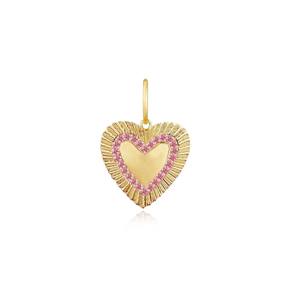 Small Fluted Pink Sapphire Outline Heart Charm