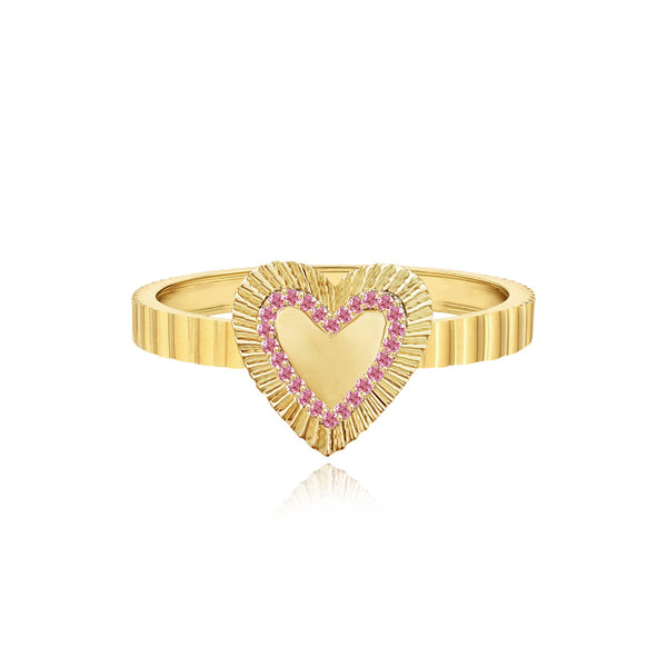 Small Fluted Pink Sapphire Outline Heart Ring