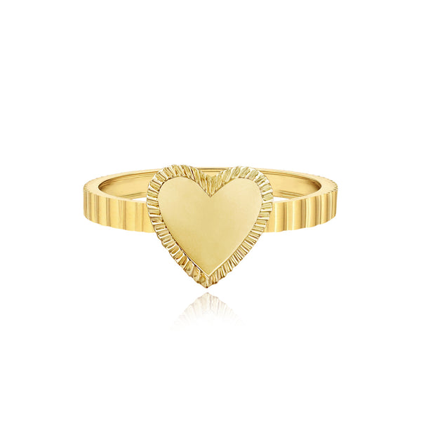 Small Fluted Outline Gold Heart Ring