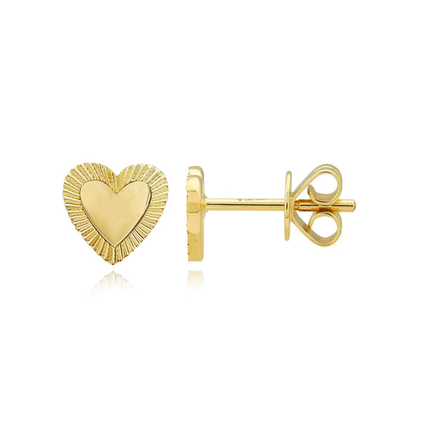 Small Fluted Outline Gold Heart Studs