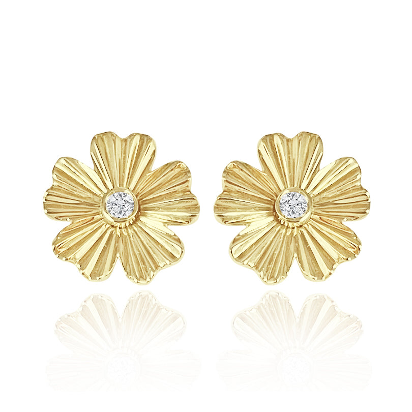 Striped Flower Center Diamond Earrings