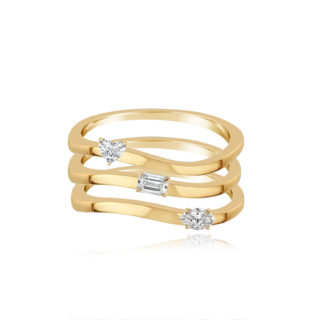 Three Line Multi Shape Diamond Ring