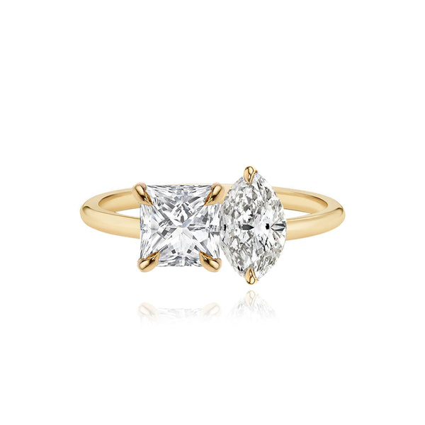 Two Diamond Gold Band Engagement Ring