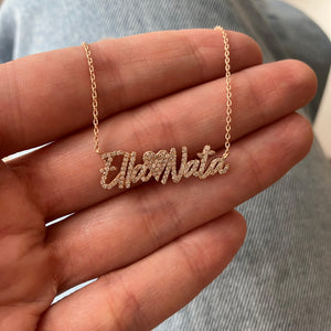 Two Pave Names and Pave Charm Necklace