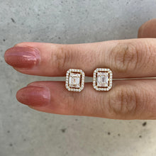 Load image into Gallery viewer, Illusion and Pave Emerald Cut Earrings
