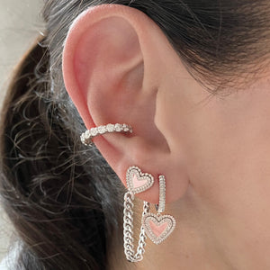 Fluted Pave Outline Heart Cuban Chain Earrings