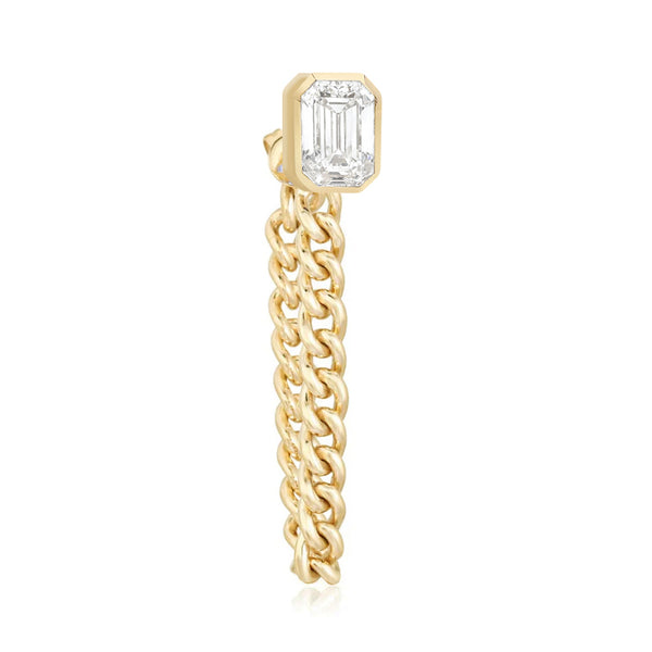 White Topaz Bezel Cuban Chain Gold Earring