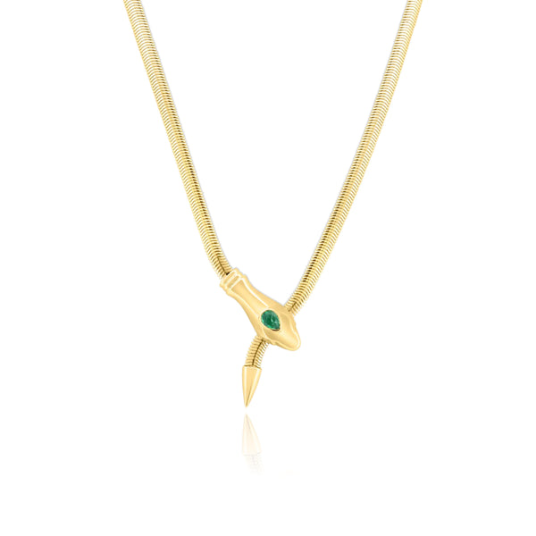 Solitaire Pear Emerald Eyes Snake Necklace