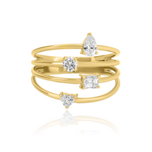 Load image into Gallery viewer, Four Multi Shape Diamonds Gold Ring
