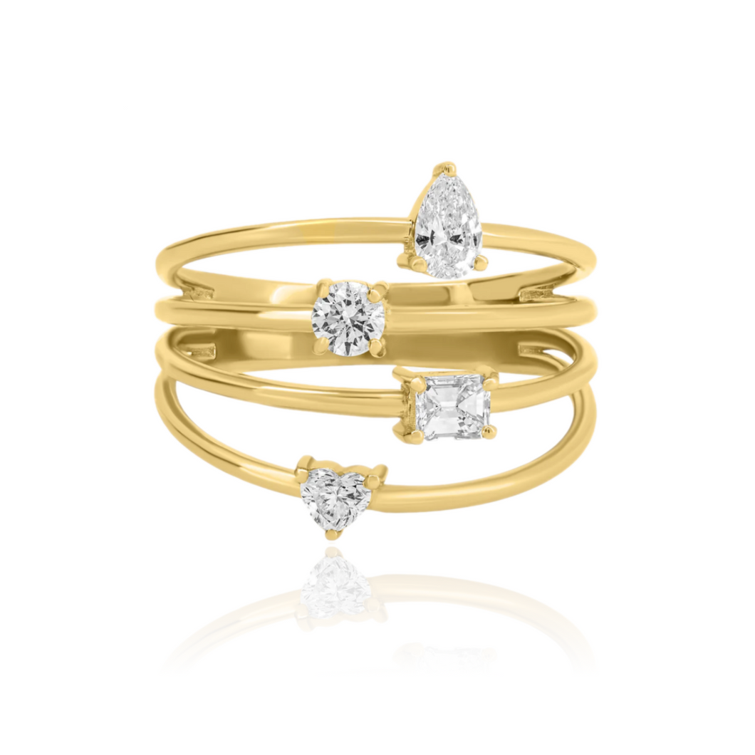 Four Multi Shape Diamonds Gold Ring