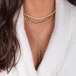 Double Chain Lariat Tennis Necklace