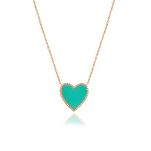 Load image into Gallery viewer, Large Pave Outline Turquoise Heart Necklace
